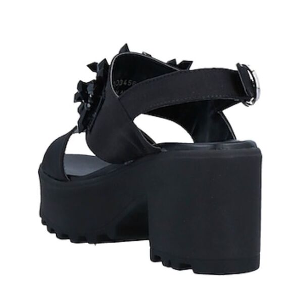 Black Wide Strap Spiked Crystals Platform Open Toe Heel Sandals NEW - Picture 4 of 4